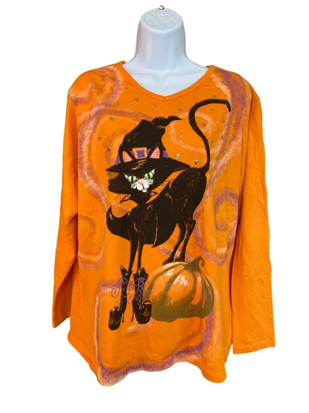Needy Me Graphic T Shirt XL Halloween Black Cat Witch Pumpkin Shirt Orange Whims